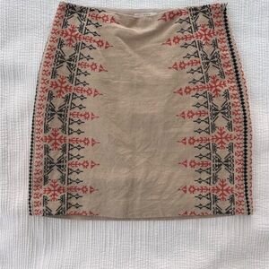 Beige Patterned Linen Pencil Skirt - Women